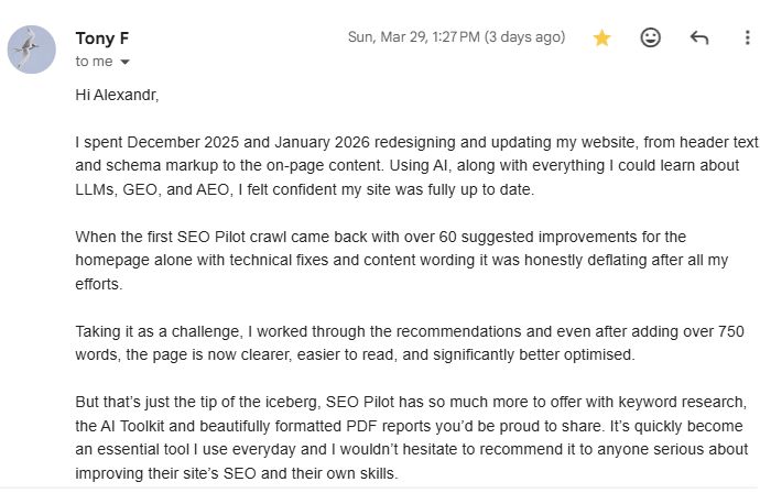 Tony F — Found 60+ improvements on homepage alone